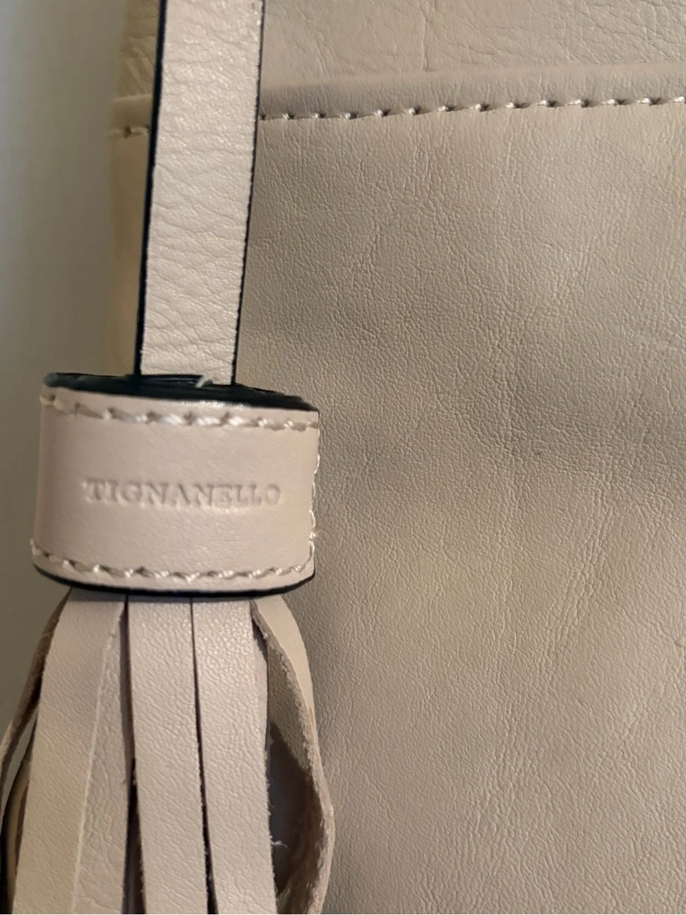 Tignanello Genuine Leather Blush Beige Crossbody Bag Tassel
